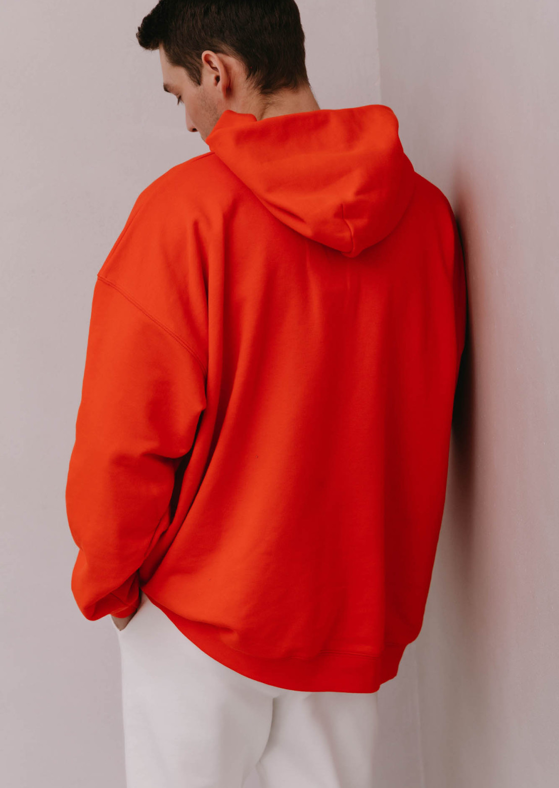 Cherry tomato color men three-thread hoodie